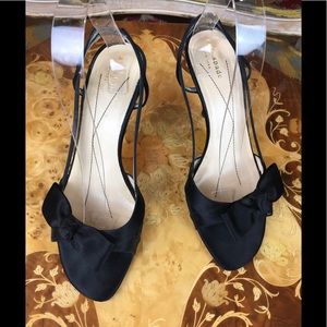 Kate Spade Sexy Black Satin Peep Toe Sling Backs Size 7 - 7.5